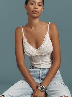 Pilcro Anthropologie Medium Seamed Ruffle Cami Spaghetti Strap Top Y2K Festival